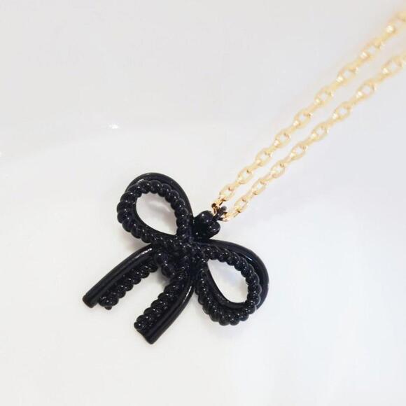 Coach Black Pave Bow Pendant Necklace - Picture 1 of 9